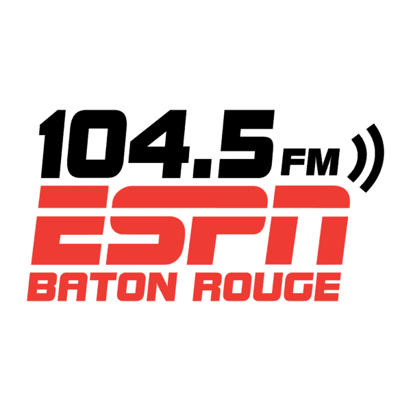 Featuring the ESPN Baton Rouge logo in striking red text against a sleek black background, this design celebrates Guaranty Media's rich legacy as a leading Baton Rouge radio station.