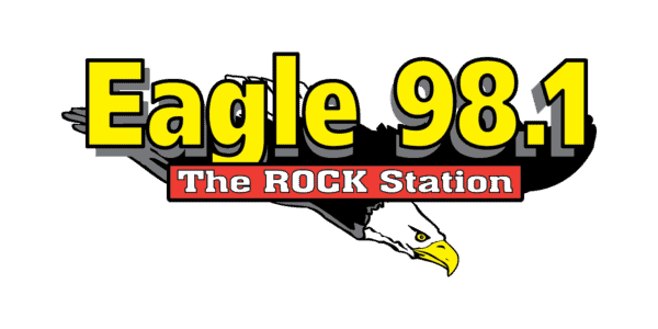 Logo of Eagle 98.1 FM, a Baton Rouge radio station by Guaranty Media, features a flying eagle with yellow lettering 